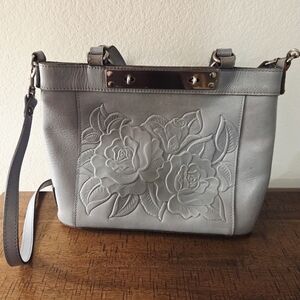 Patricia Nash Blue Embossed Floral Shoulder Crossbody Bag Purse